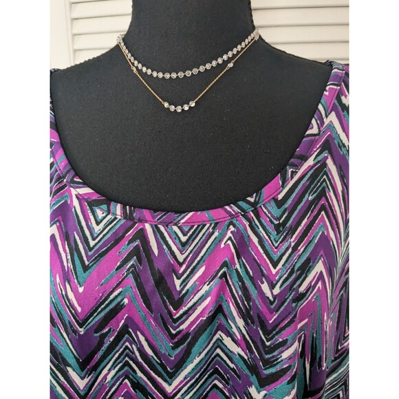 Anthony Richards Top Women 3X Blouse Tunic Black Purple Stretch Mesh Art Chevron - Picture 2 of 13
